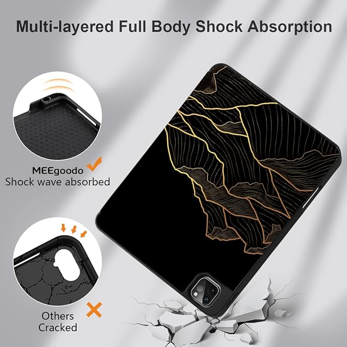 DONGKE Case for iPad Pro 12.9 inch 6th Generation 2022 Built-in Pencil Holder + Trifold Stand + Auto Wake/Sleep + Protective Cover for iPad Pro 12.9 5th/4th/3rd Gen - Golden Mountain