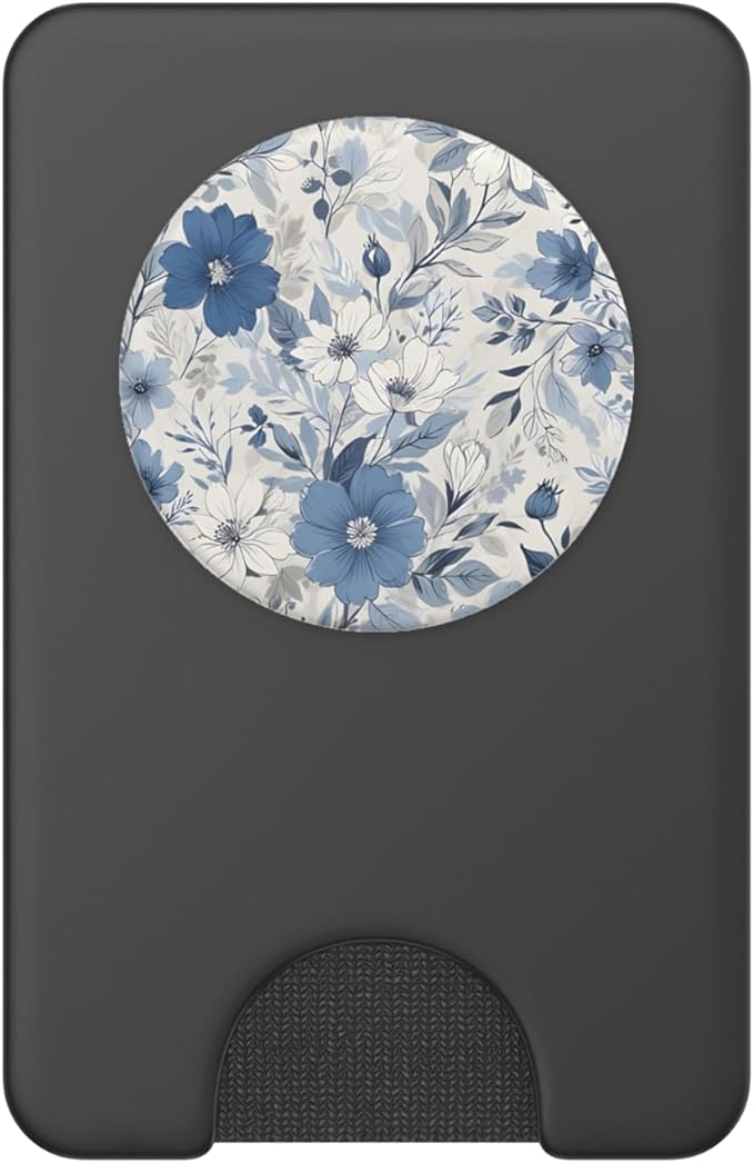White Blue Floral Pattern PopSockets PopWallet for MagSafe