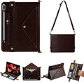 Tablet Carrying Shoulder Bag Case for Samsung Galaxy Tab S10+ Plus/ S9 FE+ Plus 5G/ S9+ 12.4 PU Leather Hand Strap Crossbody Shoulder Strap Cards Holder Pocket S Pen Holder Stand CaseDark Coffee