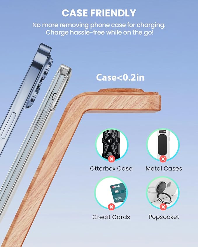 Wireless Charging Station 3 in 1 Wireless Charger Stand for Multiple Apple Devices Charging Dock for iPhone 16 15 14 13 12 11 Pro Max XS 8 Apple Watch 8 7 6 SE 5 4 3 2 3/2/Pro Wood