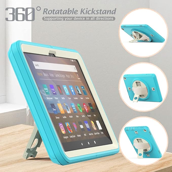 New Kindle Fire HD 8/8 Plus Tablet Case with 360 Degree Swivel Stand Carrying Strap Children's Ebook Cover