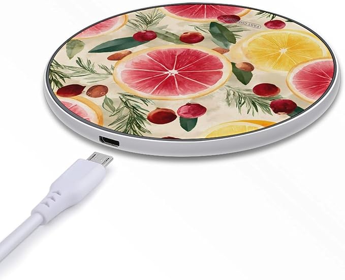 Grapefruit Rosemary Leaves Cranberries Fast Portable Charger 10W Funny Graphic Phone Charging Pad with USB Cable