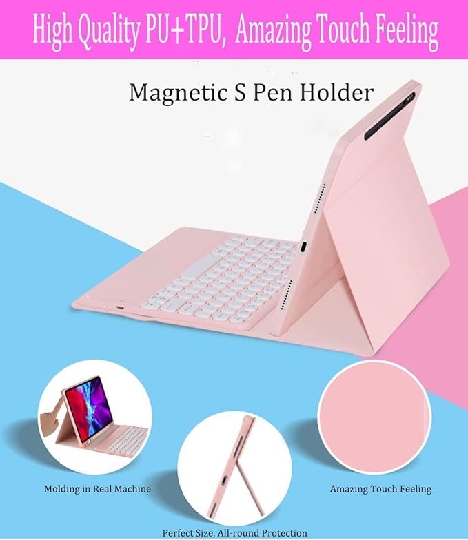 Keyboard Case for Samsung Galaxy Tab S10+ Plus/ S9 Plus/S9 FE+/ S9+/ S8+ Plus/S7+ Plus/S7 FE 12.4 Inch with S Pen Holder Backlit Smart Bluetooth Keyboard case Cover Purple