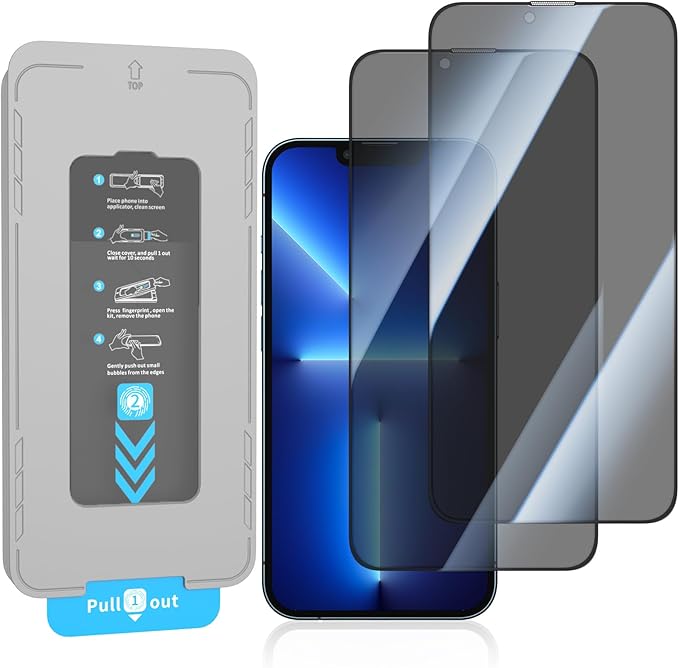 2 Pack Privacy Screen Protector for iPhone 14 Plus 9H+ Tempered Glass Anti Spy Private Film Easy Installation Auto Alignment Dust Removal Military-Grade Protection Bubble-Free