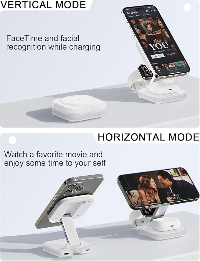 5-in-1 Magnetic Wireless Charging Stand for Apple MagSafe Charger with Night Light for iPhone 17/16/15/14/13/12 Watch AirPods Travel Magnetic Charger Nightstand Charging Station (Adapter Included)