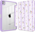 Mektron Case for M5/ M4 iPad Pro 11 inch 2025/2024 with Pencil Holder Compatible Models: A3357/A3358/A3359/A2836/A2837/A3006 Shockproof Cover Clear Shell Flowers &amp Adorable Lace