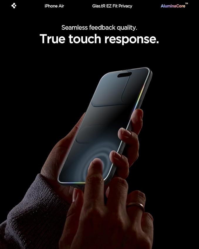 Spigen AluminaCore Tempered Glass Screen Protector [Glas.tR EZ Fit - Privacy] designed for iPhone Air [2 Pack] 9H+ Hardness Aluminum-Enhanced Durability