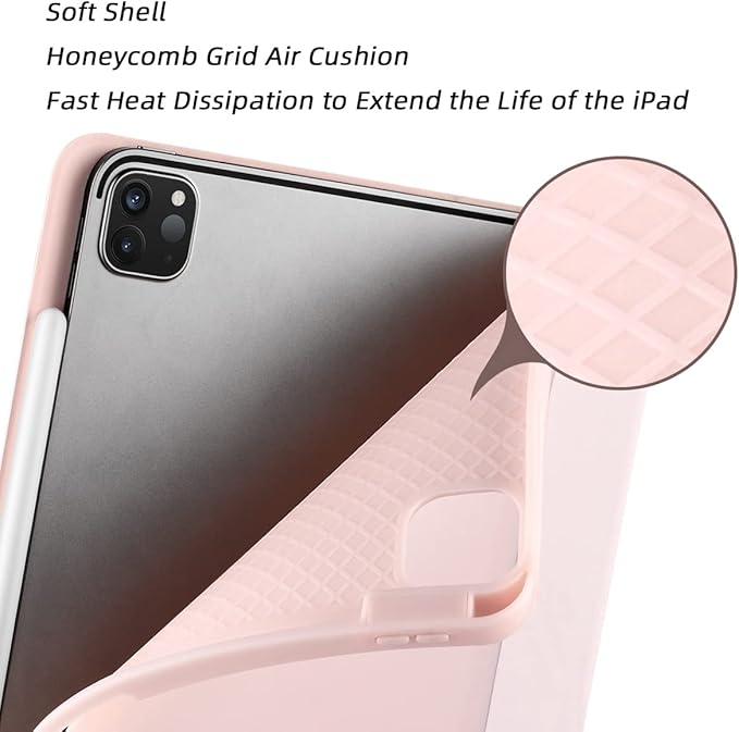 SIWENGDE Cases for iPad Pro 12.9 Case 6th/5th/4th Generation (2022/2021/2020) with Pencil Holder [Apple Pencil Wireless Charging] Soft TPU Smart Tri-fold Stand Protective Cover(Pink)
