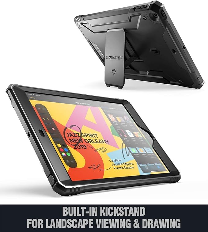 Poetic Revolution Case Designed for iPad 10.2 9th Generation Case Full-Body Rugged Shockproof Protective Cover with Kickstand Built-in Screen Protector Black