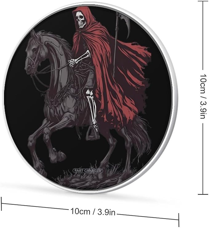 Grim Reaper Skeleton Riding Horse Phone Charger Magnetic Charging Pad Anti-Slip with USB Cable