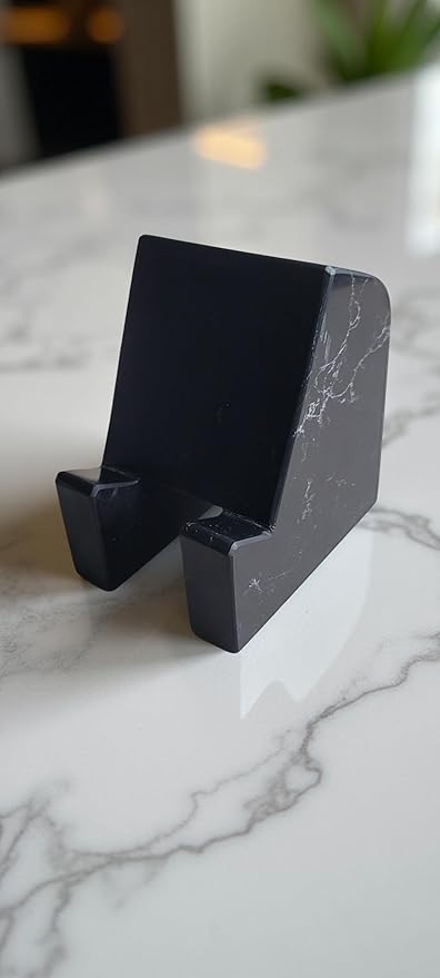 FLOWMAR Marble Phone Stand for Desk – Heavy Quartz Cell Phone Holder Luxury Black Marble Phone &amp Tablet Stand Stable Desk Phone Holder Case Friendly Charging Compatible