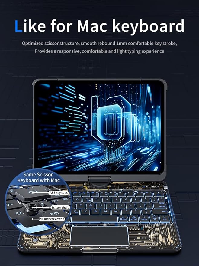 Transparent Case with Wireless Keyboard for iPad Air 13 Inch (M3/M2 2025/2024) 7 Colors Backlight Multi-Touch Trackpad 360° Rotating Stand with Pencil Holder for iPad Pro 12.9 Inch (6/5/4/3 Gen)