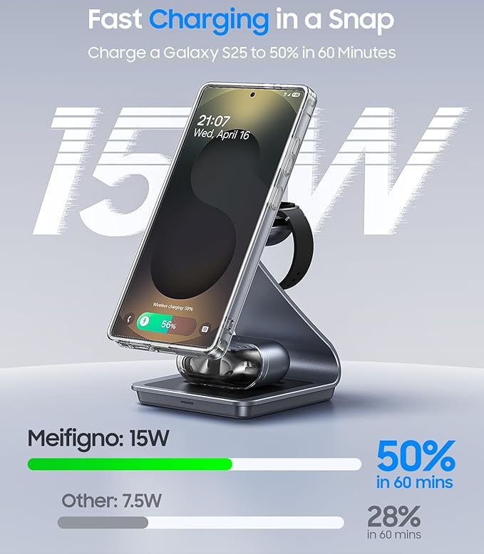 Magnetic Wireless Charger for Samsung 3 in 1 MagSafe Charging Station Aluminum Charger Stand for Galaxy S26/S25/S24/Ultra/Plus/Z Fold7/Flip7 Watch Charger Stand for Galaxy Watch Ultra 8 7 for Buds