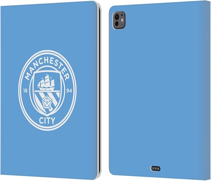 Head Case Designs Officially Licensed Manchester City Man City FC Blue White Mono Badge Leather Wallet Case Compatible with Apple iPad Pro 13 M4 2024