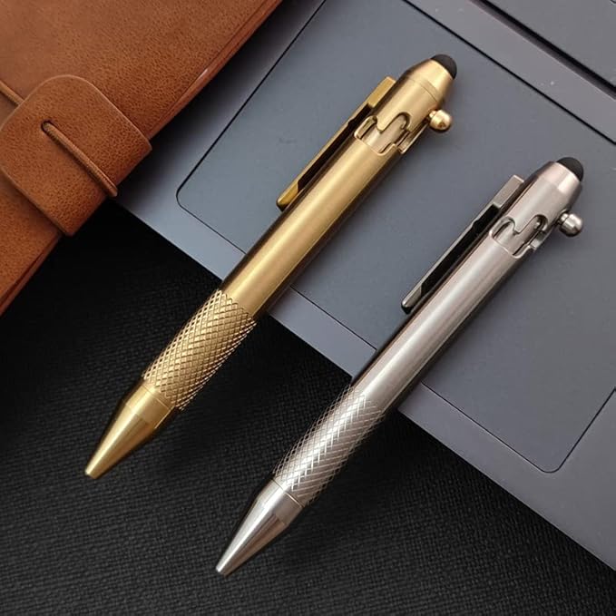 Cool Hand 4.9'' Titanium Bolt Action Pen Stylus for Touch Screen Ballpoint Ink Refillable Compact Size Skelton Out Deep Pocket Clip for Easy Carring