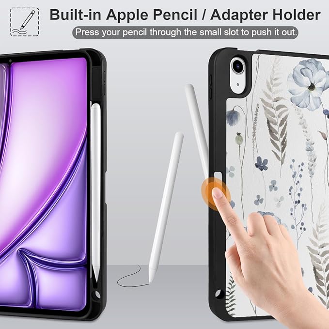 DONGKE for iPad Air 11 Inch Case M4 2026 / M3 2025 / M2 2024 &amp iPad Air 5th 2022 / 4th Gen 2020 10.9 Inch Ultra Thin Soft TPU Back Cover with Pencil Holder Support Auto Wake/Sleep Blue Flowers