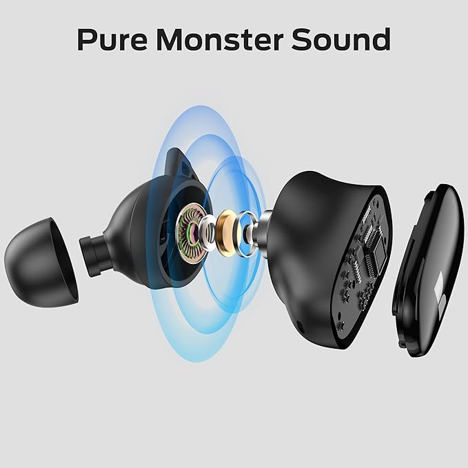 Monster N-Lite 206 Wireless Earbuds Bluetooth 5.4 in Ear Headphones Bluetooth Ear Buds Built-in Microphone Touch Control Comfortable Fit USB-C Fast Charging IPX6 Waterproof 25H Playtime Black