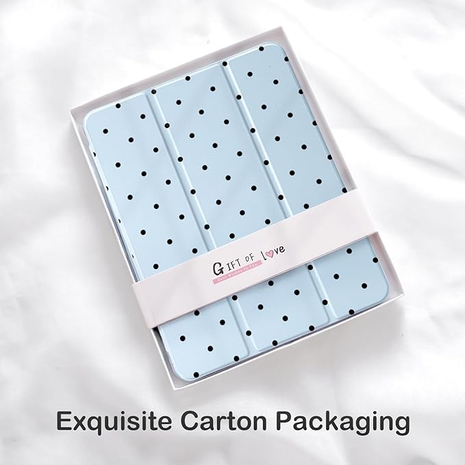 Cute Polka Dot for iPad Pro 12.9 Inch Case 5th/6th Generation 2022/2021/2020 with Pencil Holder Auto Sleep/Wake Blue Leather Clear Acrylic Back Cover