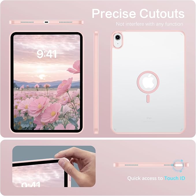 YINLAI Case for iPad (A16) 11th Generation 11 Inch 2025 iPad 10th Generation 10.9 Inch 2022 Magnetic [Compatible with Magsafe] Slim Translucent Matte Men Shockproof Protective Back Cover Light Pink