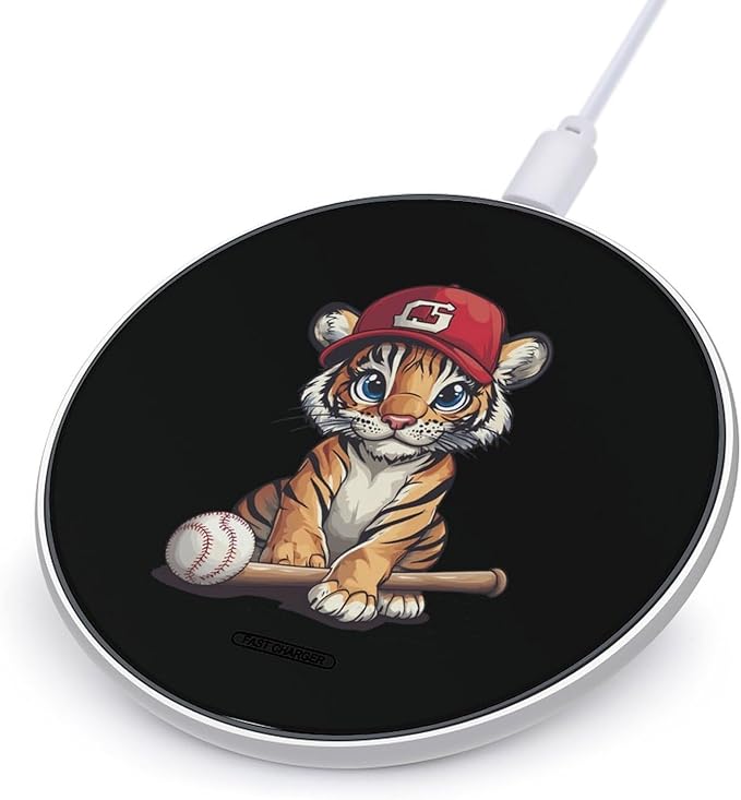 Tiger Baseball Wireless Charger Anti-Slip Wireless Charging Pad Slim Charger Mat for Men Women