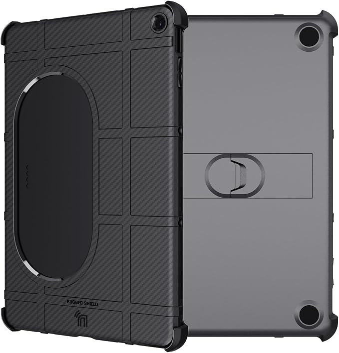 Case and Travel Cover for Google Pixel Tablet (2023) Nakedcellphone Special Ops Rugged Shield and Hard Shell View Stand Companion - Black Carbon Fiber Design
