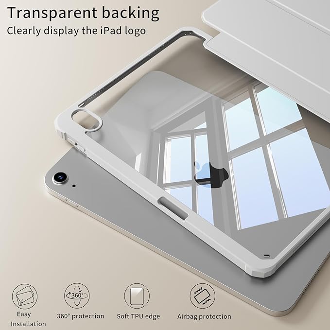 for iPad (A16) 11th Generation Case 11 Inch 2025 iPad 10th Generation Case 10.9 Inch 2022 with Pencil Holder Trifold Stand Protective Cover Hard PC Clear Back Auto Wake/Sleep Gray