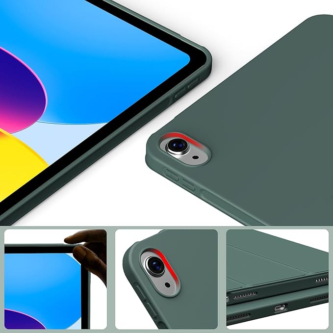 KENKE for iPad A16 11th Generation Case (11 Inch 2025 Release) iPad 10th Generation Case 10.9 Inch 2022 Without Pencil Holder Slim Trifold Stand Protective Cover with Soft TPU Back Dark Green
