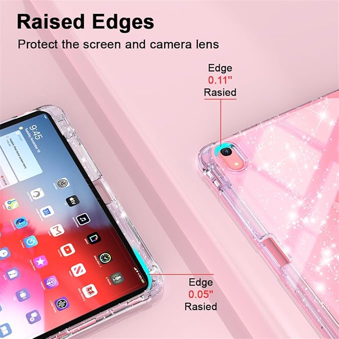 Case for iPad (A16) 11th Generation 11 inch 2025 &amp iPad 10th Generation 10.9 inch 2022 with Stand/Pencil Holder [Auto Wake/Sleep] Glitter Bling PU Leather &amp Clear Soft TPU Back Shell Pink