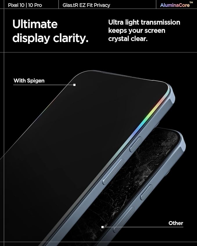 Spigen AluminaCore Tempered Glass Screen Protector [GlasTR EZ FIT - Privacy] designed for Pixel 10 Pro | Pixel 10 | Pixel 9 Pro | Pixel 9 [2 Pack] Aluminum-Enhanced Durability and Impact Resistance