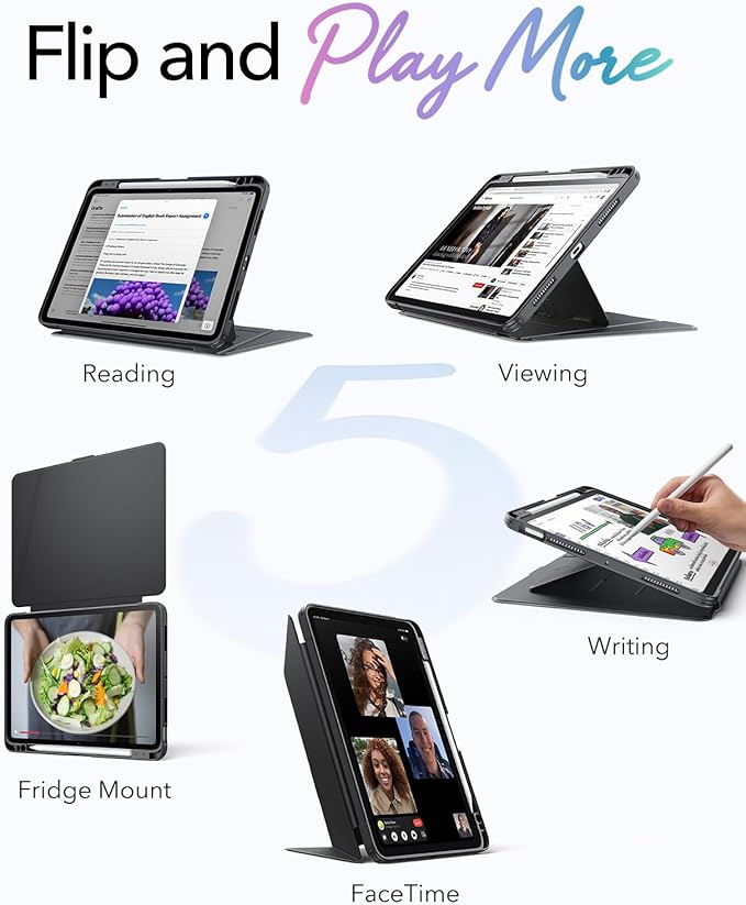 ESR for iPad Air 11 Inch Case M4/M3/M2 (2026/2025/2024) iPad Air 5th/4th Gen Case (2022/2020) Vertical Stand Cover Multi Stand Angles Ultra-Stable Cover with Pencil Holder Flip Series Black