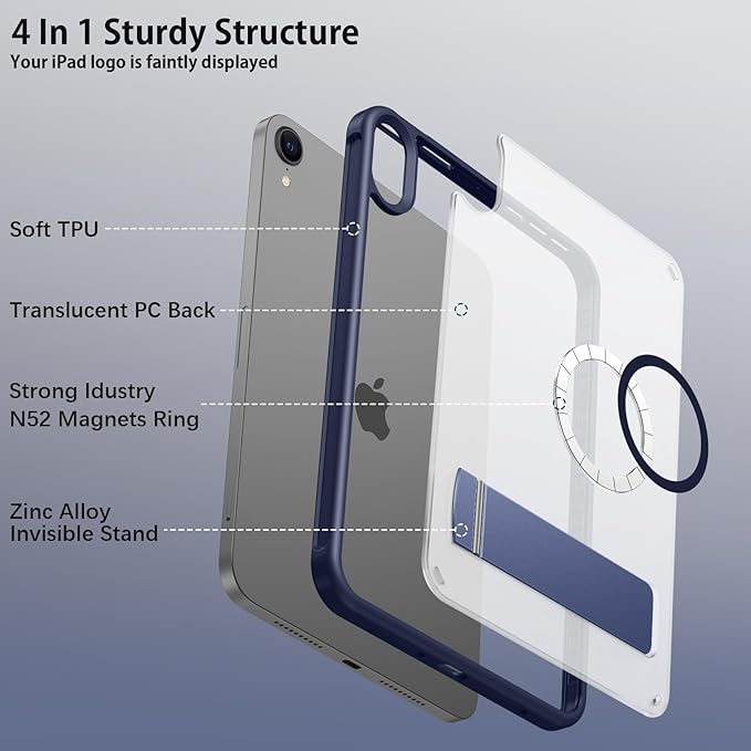 Telaso for iPad mini 7 A17 Pro 2024/iPad Mini 6 2021 Case iPad mini 7th/6th Gen Magnetic Case with Invisible Portrait/Landscape Stand Translucent Matte Back Soft TPU Bumper Cover Navy Blue