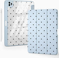Cute Polka Dot for iPad Pro 12.9 Inch Case 5th/6th Generation 2022/2021/2020 with Pencil Holder Auto Sleep/Wake Blue Leather Clear Acrylic Back Cover