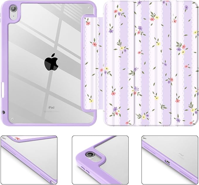 Mektron Case for 2026 iPad Air 13 inch M4 Cover Compatible 2025 iPad Air 13 inch M3 2024 iPad Air 13 inch M2 with Pencil Holder Shockproof Clear Shell Flowers &amp Adorable Lace
