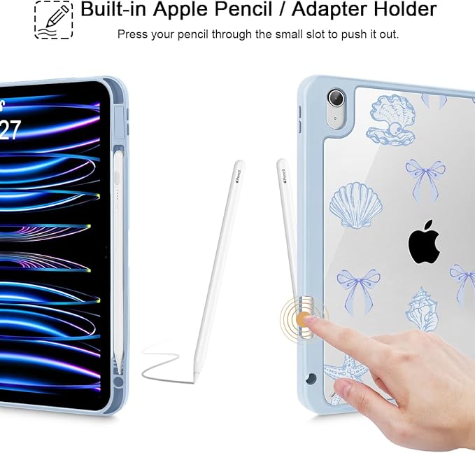 May Chen for iPad Air 11-inch M4/M3/M2 (2026/2025/2024) iPad Air 5th/4th 10.9 Inch - Shockproof Cover with Clear Back Shell &amp Penceil Holder Auto Wake/Sleep Stand Cover Blue Checkered