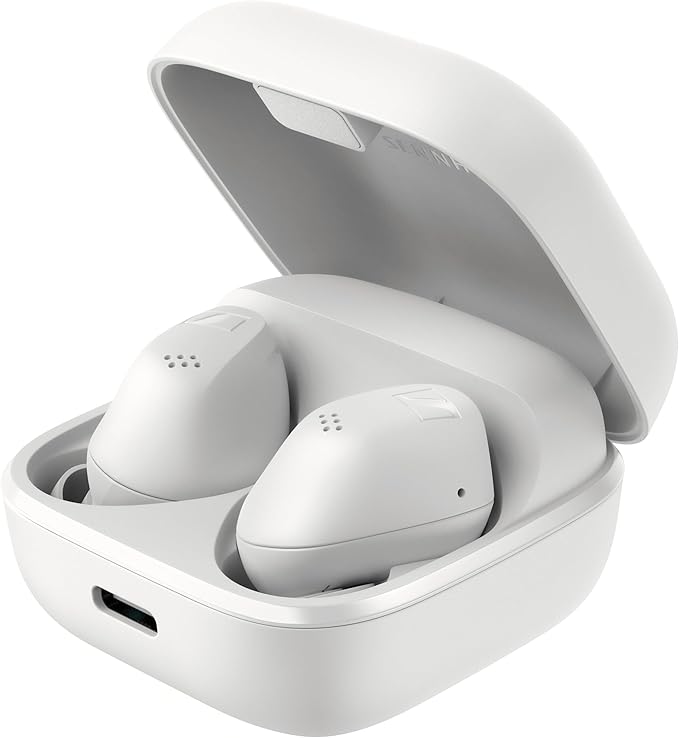 Sennheiser ACCENTUM True Wireless Earbuds - Crystal-Clear Sound with Hybrid ANC Ergonomic Design 28-Hour Battery Life Touch Interface White