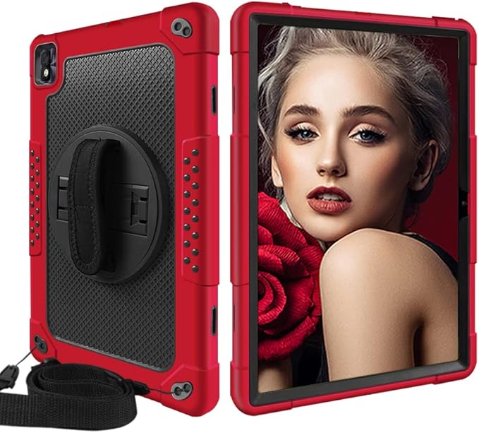 Mignova for TCL Tab Pro 5G/TCL TABMAX 10.36 inch FHD Tablet Case Built in Stand Shoulder Hand Strap Shockproof Armor Kids Friendly Case for Nokia T20/T21/Vastking KingPad M10 10.36 inch(Red+Black)