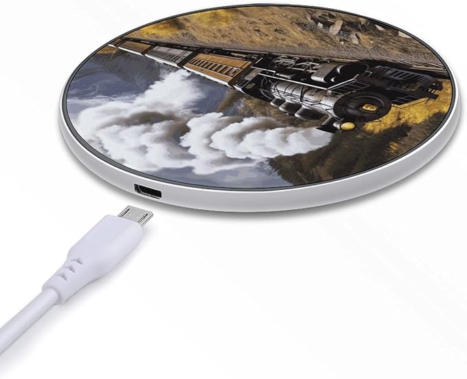 Steam Locomotive Train Wireless Charger Fast Wireless Charging Pad with USB Cable 10W Anti-Slip Magnetic Wireless Charger Portable Slim Charger Puck Travel Charging Station