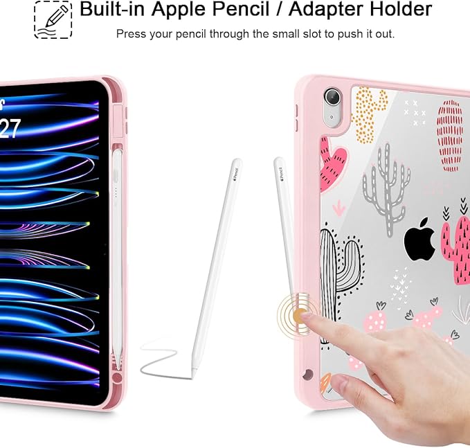 Mektron Case for 2026 iPad Air 13 inch M4 Cover Compatible 2025 iPad Air 13 inch M3 2024 iPad Air 13 inch M2 with Pencil Holder Shockproof Clear Shell Colorful Cacti
