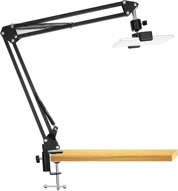 Overhead Video Stand Phone Holder Articulating Arm Phone Mount Table Top ChromLives Scissor Boom Arm Articulating Phone Stand Tablet Phone Holder for Streaming Phone Baking Crafting