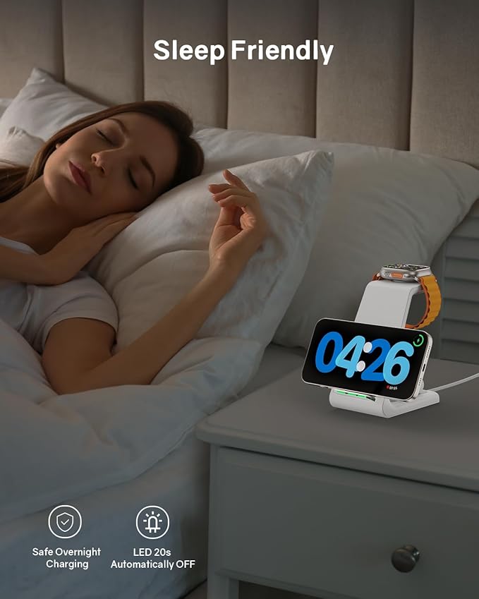 Wireless Charging Station for Apple - 3 in 1 Wireless Charger Stand Dock Watch and Phone Charger Station for Apple Watch 11/8/7/SE/6/5/4/3/2 iPhone 17 16-12 Pro Max SE XS X Samsung AirPods Pro/3/2