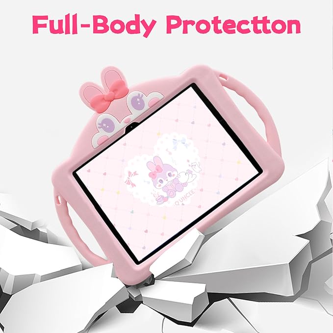 for Samsung Galaxy Tab A9 Plus Shockproof Case for Kids Girls with Adjustable Shoulder Straps and Handle Cute Rabbit Soft Silicone Tablet Cover for Galaxy Tab A9 Plus 11'' 2023(Pink)