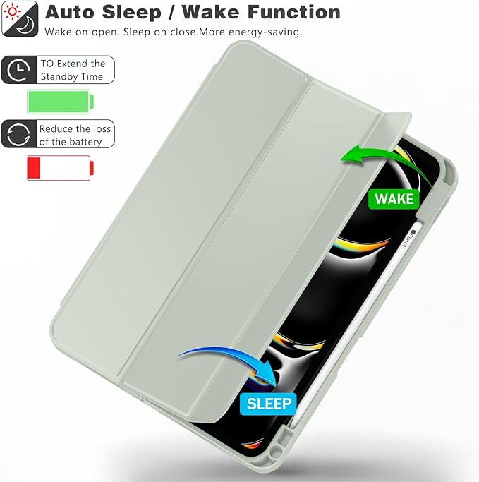 ZryXal iPad Pro 11 Inch Case (M5) 2025/ (M4) 2024 (Model: A2836/A2837/A3006) Trifold Stand Smart Cover with Pencil Holder and Soft TPU Back Auto Wake/Sleep (Sega Green)