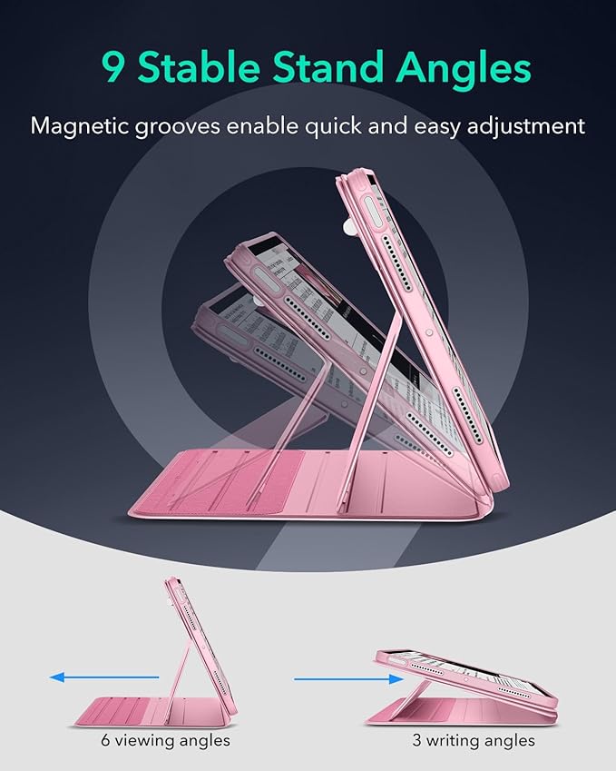ESR for iPad Air 11 Inch Case M4/M3/M2 (2026/2025/2024) iPad Air 5th/4th Gen Case (2022/2020) 10.9 Inch Removable Magnetic Cover Adjustable Portrait/Landscape Stand 9 Standing Angles Pink