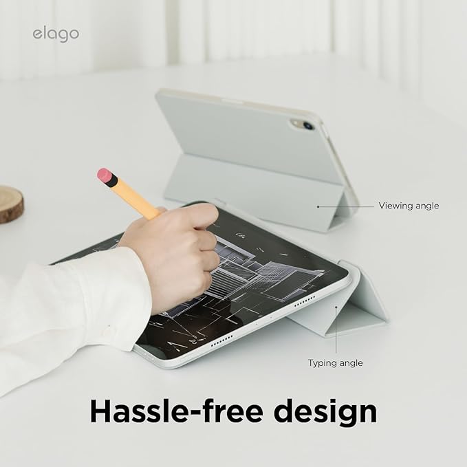 elago Magnetic Folio Case for iPad Pro 13 inch Cover (M5 M4) - Back Plate can be Attached to Metal Materials Wake/Sleep functionality Compatible with Apple Pencil 2 [Light Grey]