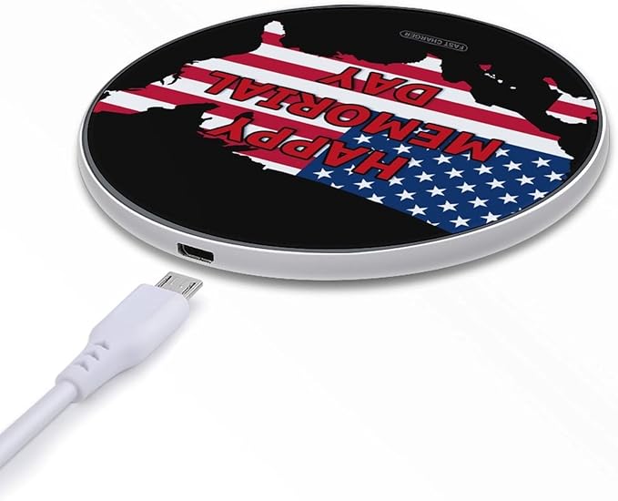 Happy Memorial Day U.S.A Map Phone Charger Magnetic Charging Pad Anti-Slip with USB Cable