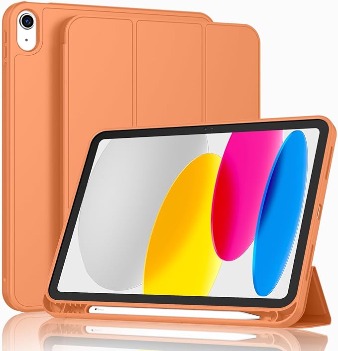 Case for iPad (A16) 11 Inch 2025/iPad 10th Generation 10.9 Inch 2022 Slim Trifold Stand Protective Cover with Pencil Holder and Soft TPU BackSupport Auto Sleep/Wake (New Orange)