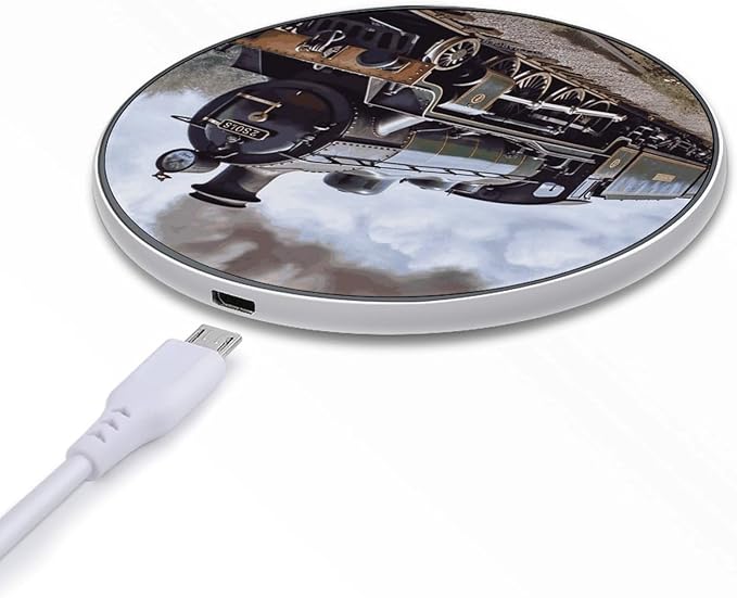 Steam Locomotive Train Wireless Charger Fast Wireless Charging Pad with USB Cable 10W Anti-Slip Magnetic Wireless Charger Portable Slim Charger Puck Travel Charging Station