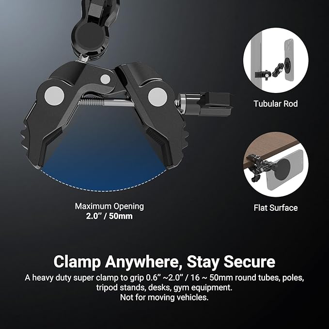 NEEWER Magnetic Phone Mount with Super Clamp Adjustable Metal Holder with 1/4 Screw &amp Ball Heads Magic Arm Compatible with MagSafe iPhone for Pole Tripod Mic Stand Desk Gym Equipment PA150