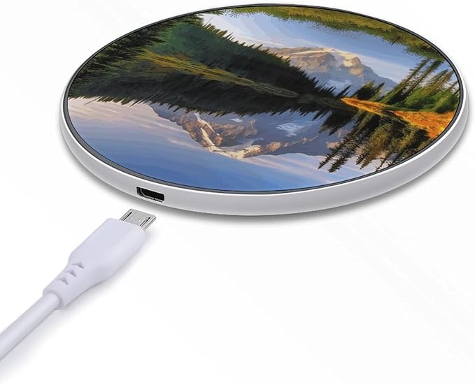 Mountain and Lake Pictures Wireless Charger Fast Wireless Charging Pad with USB Cable 10W Anti-Slip Magnetic Wireless Charger Portable Slim Charger Puck Travel Charging Station