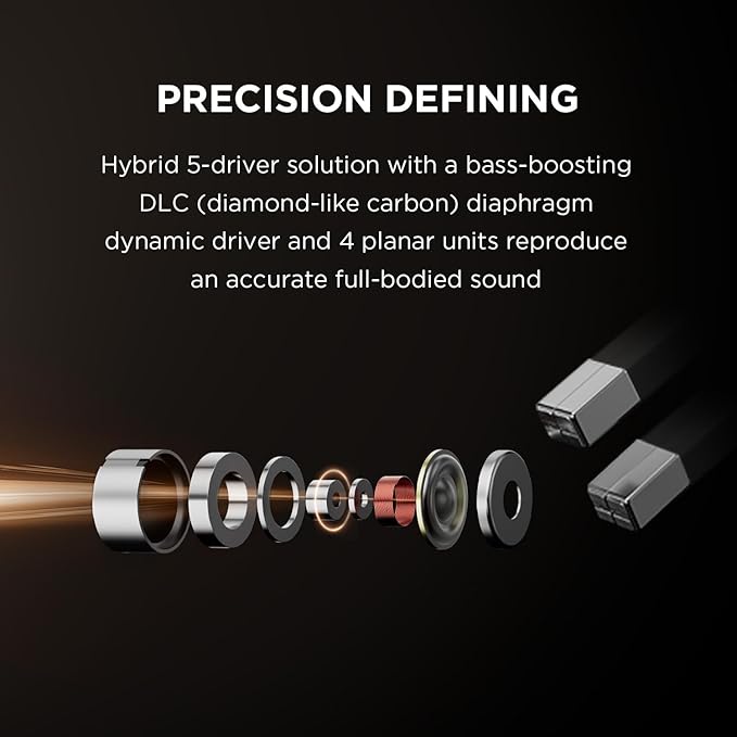 1MORE Penta Driver in-Ear Monitor Earphones Hi-Res Certified Hybrid Multi-Driver HiFi Wired IEM Headphones Detachable MMCX Connector MEMS Mic and 3-in-1 Control for Smartphones/PC/Tablet